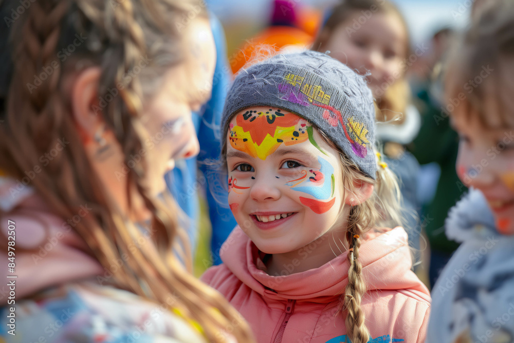 Children with Vibrant Face Paint at an Autumn Festival