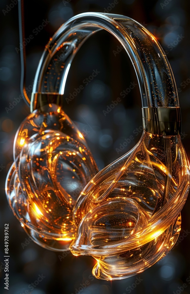 Close-up of glowing futuristic headphones with abstract light effects