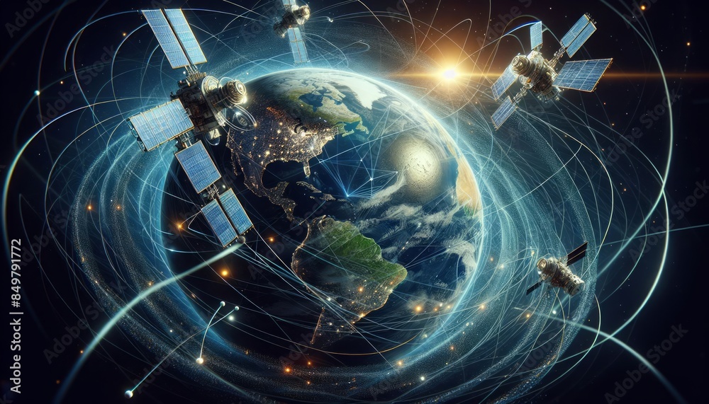 Internet In Space Web of digital communications in space.Connections of Satellites with ...