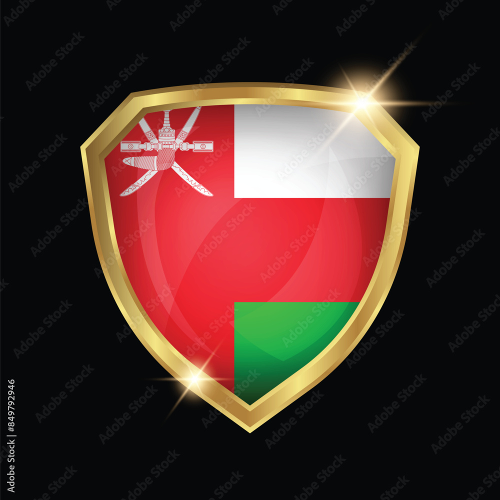 Fototapeta premium Oman Flag Golden Shield Logo