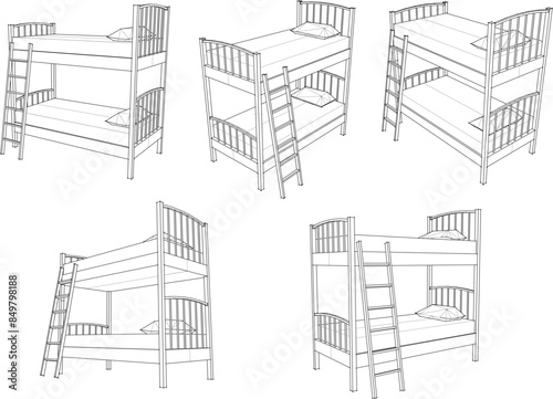 Vector illustration sketch of bunk bed furniture design for children
