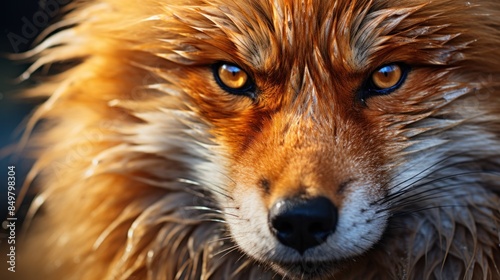 Close-Up of a Wet Red Fox's Face