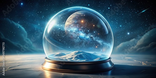 Snowglobe with a futuristic space-themed design , space, trip, earth, stars, galaxy, astronaut, spacecraft, exploration photo