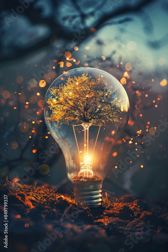 A lightbulb transforming into a tree. © grey