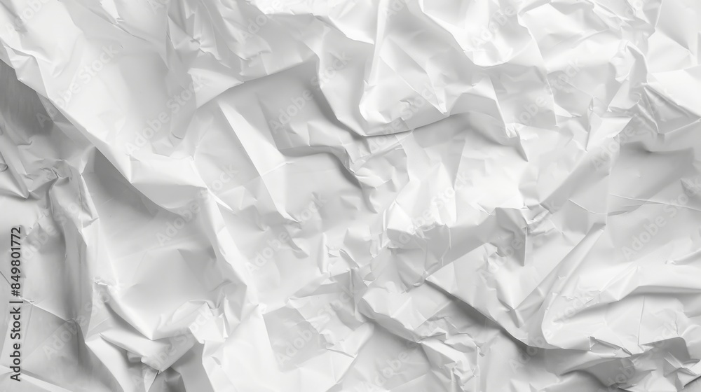 The image showcases a close-up of a white crinkled paper texture with various folds and creases The image showcases a close-up of a white crinkled paper texture with various folds and creases