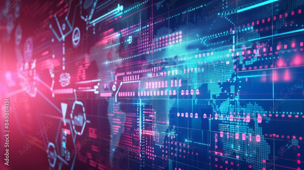 A striking display of analytical data, with bright colors and lights illustrating network connection concepts A striking display of analytical data, with bright colors and lights illustrating network connection concepts