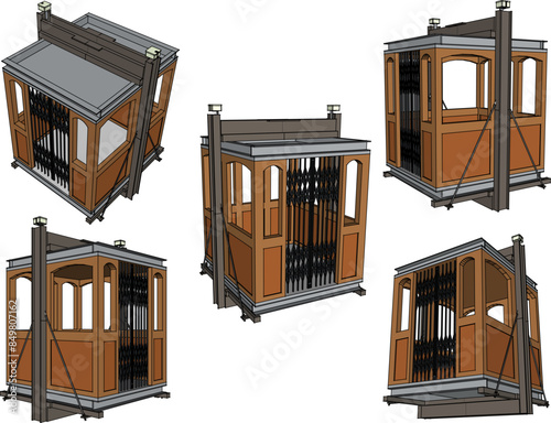 Vector illustration sketch of European model old classic vintage elevator machine design
