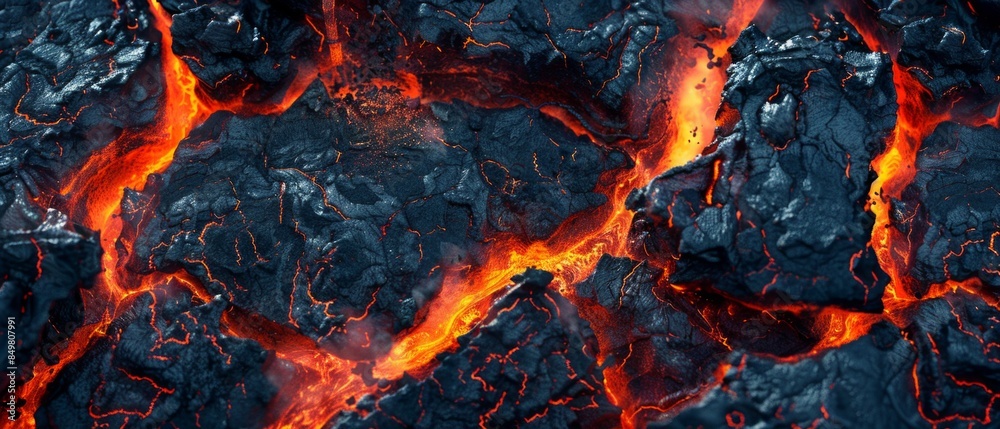 Lava texture background. Hot glowing lava closeup background, black orange heat design, top view. Abstract background of extinct lava with red gaps. Lava texture background. Hot glowing lava closeup background, black orange heat design, top view. Abstract background of extinct lava with red gaps.