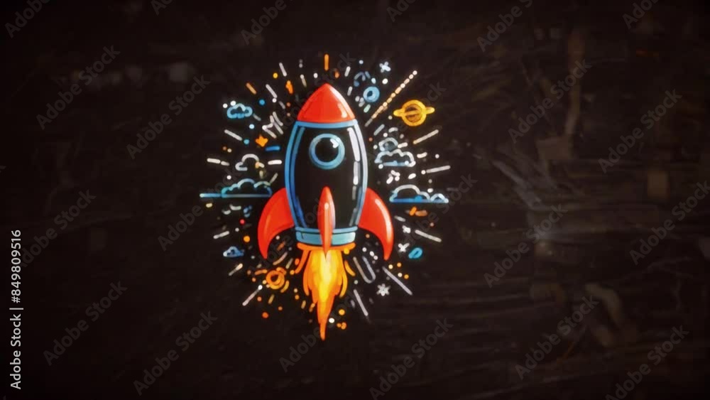 This is a cartoon rocket ship with flames coming out of its boosters ...