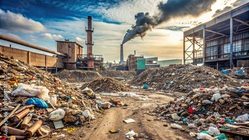 Industrial wasteland with piles of waste for disposal, waste, disposal, industrial, wasteland, garbage, pollution