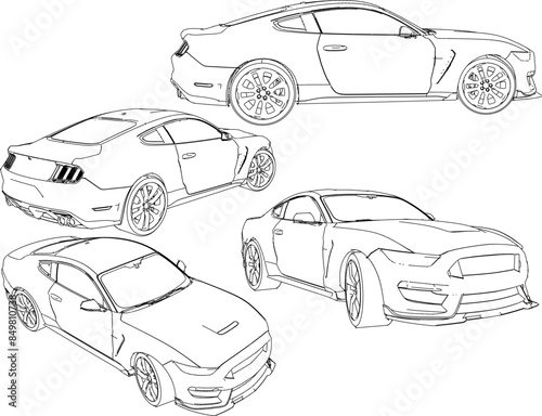 Vector illustration sketch of detailed design of flat exclusive sports racing car model