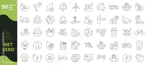 Net zero icon. Set of icons for ecology, environment, renewable energy, co2, sustainable development,...