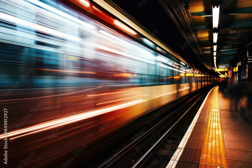 Modern train vehicle motion subway.