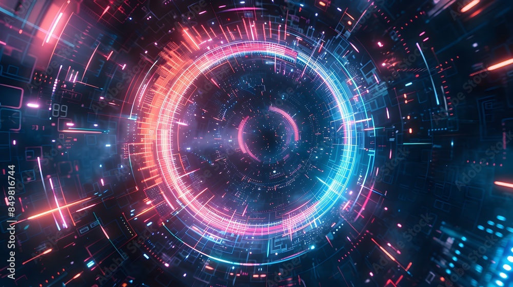 Glitch circle. Distorted glowing circle cyberpunk style. Futuristic round shape with TV interference effect. Design for promo music events, games, web, banners, backgrounds. Glitch circle. Distorted glowing circle cyberpunk style. Futuristic round shape with TV interference effect. Design for promo music events, games, web, banners, backgrounds.