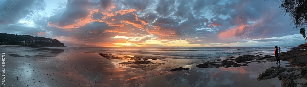 Serene Sunset Beauty at Beach with Vibrant Skies and Ocean Scenery Serene Sunset Beauty at Beach with Vibrant Skies and Ocean Scenery