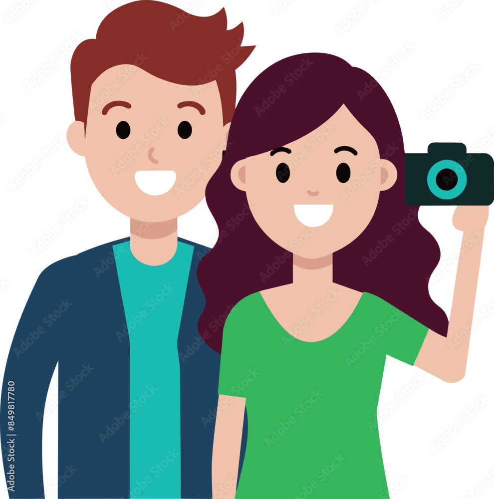 Young Couple Taking Picture Happily illustration concept Young Couple Taking Picture Happily illustration concept