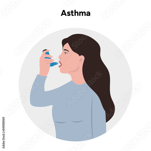 Woman take up inhaler from asthma