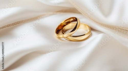 Two wedding bands resting on premium white silk cloth depicting commitment