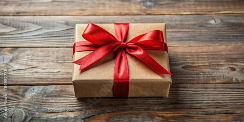 Classic gift brown paper box with red ribbon on background, gift, box, present, holiday, Christmas, ribbon, classic © guntapong