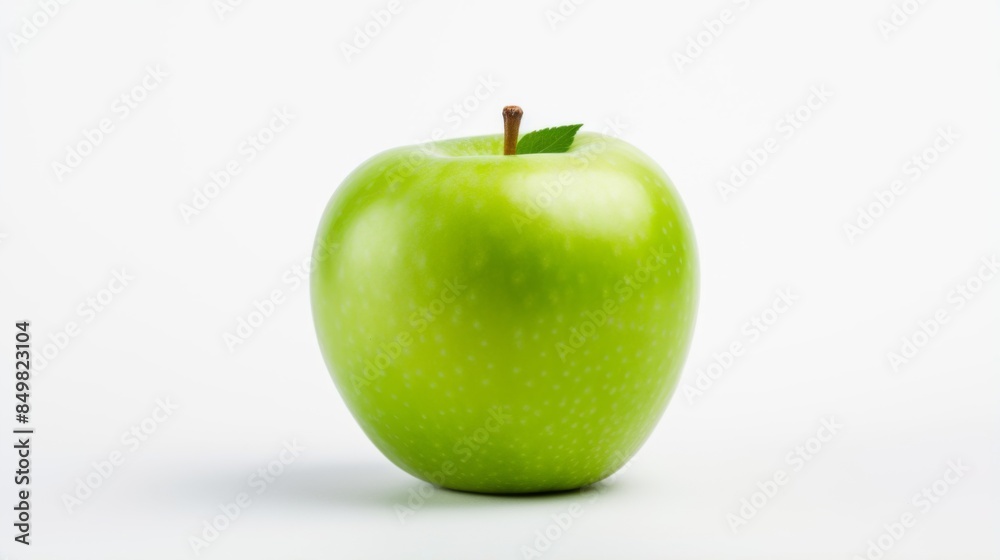 An immaculate green apple isolated on a white background, perfectly centered and standing out with its vibrant color An immaculate green apple isolated on a white background, perfectly centered and standing out with its vibrant color