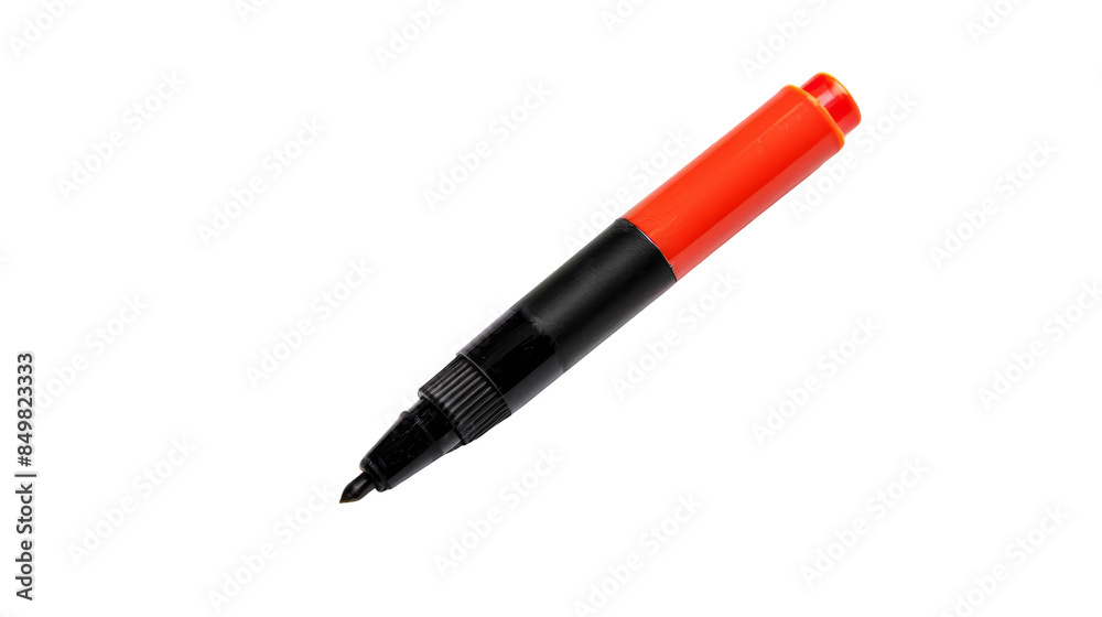 Orange and black marker pen with a fine tip, isolated on a white background. Perfect for office, school, and artistic use. Orange and black marker pen with a fine tip, isolated on a white background. Perfect for office, school, and artistic use.