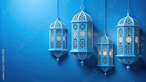 Intricate paper cutout lanterns on a blue background for Ramadan decoration, Ramadan, lanterns, Islamic photo