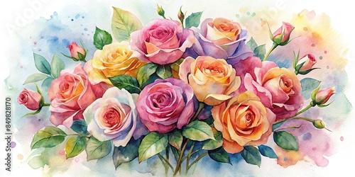 Watercolor of a beautiful bouquet of roses , watercolor,bouquet, roses, flowers, pink, romantic, love, delicate