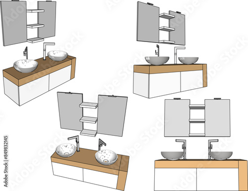 Vector illustration sketch of modern minimalist hand washing sink interior design with vanity mirror