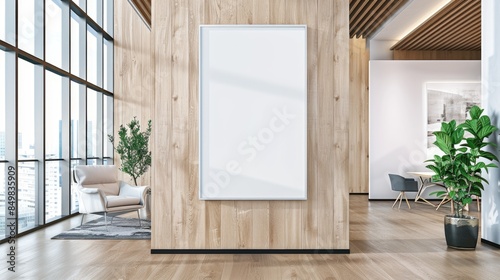 Mockup of an empty vertical sign in a modern office