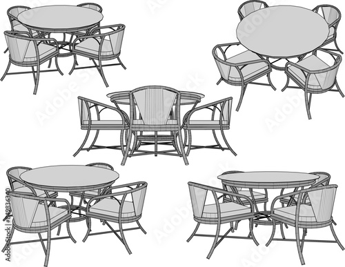 Vector illustration sketch of rattan chair furniture design drawing in dining room for sitting 