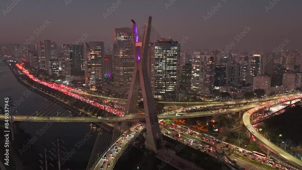 Timelapse of Octávio Frias de Oliveira Bridge, also known as Stayed-cable Bridge, and Marginal Pinheiros Avenue - São Paulo, Brazil