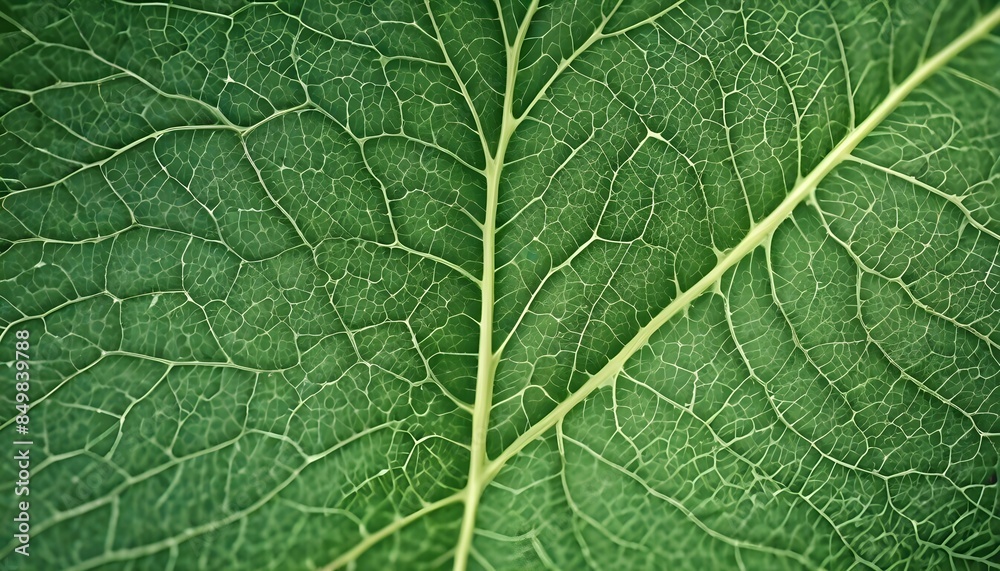 Tight close-up photograph emphasizing the intricate vein network and the rich, multilayered texture of a verdant green leaf Tight close-up photograph emphasizing the intricate vein network and the rich, multilayered texture of a verdant green leaf