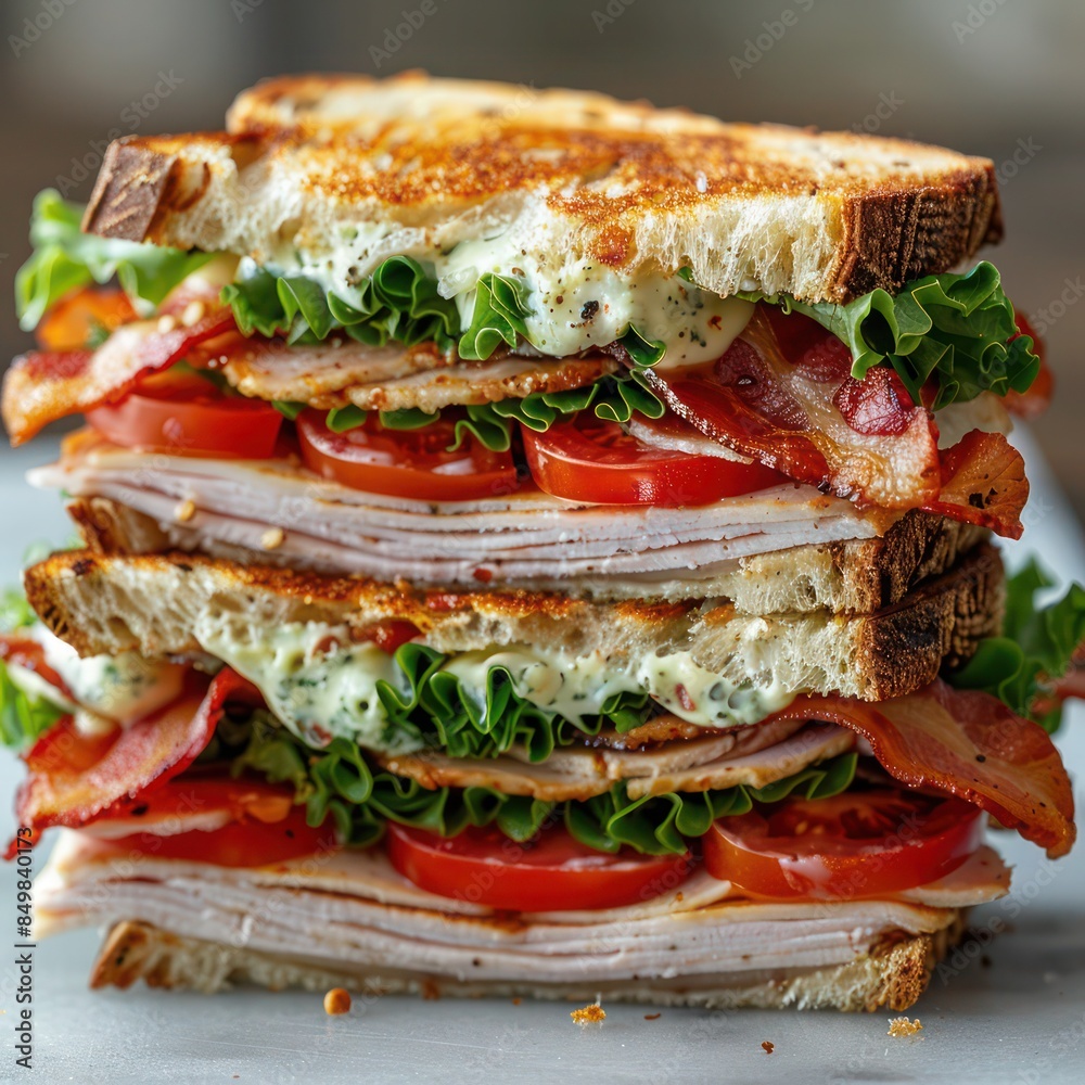 a classic sandwich, a turkey sub sandwich with layers of roasted turkey meat, loaded with lettuce, tomatoes and infused with herbs and spices, served on a freshy toasted bread a classic sandwich, a turkey sub sandwich with layers of roasted turkey meat, loaded with lettuce, tomatoes and infused with herbs and spices, served on a freshy toasted bread