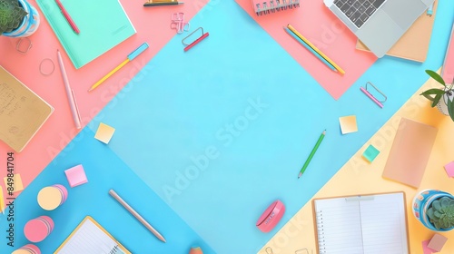 classroom desk flat design top view study zone theme animation Split-complementary color scheme