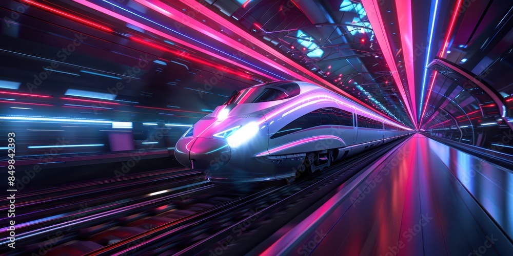 A high speed train passes on technology station. A high speed train passes on technology station.