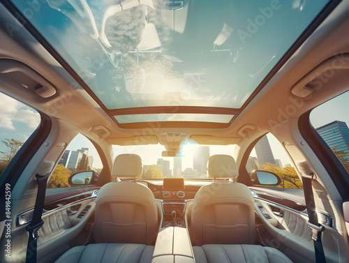 A luxury car with a panoramic sunroof photo