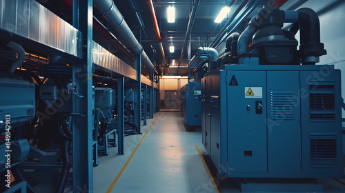 Generator room with two generators in factory standby for power backup, Diesel generator