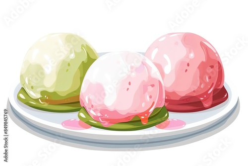 A View of 32-bit Mochi Ice Cream, in a vector cartoon style, isolated white background photo