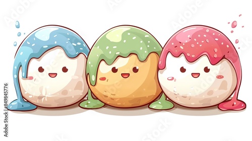 A View of 32-bit Mochi with Ice Cream, in a vector cartoon style, isolated white background photo