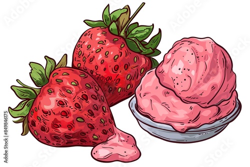 A View of 32-bit Strawberry Sorbet, in a vector cartoon style, isolated white background photo