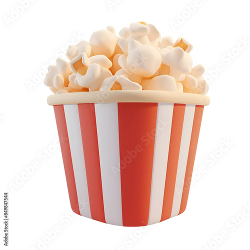 Delicious popcorn snack in red and white box realistic 3D isolated on transparent background. generative ai