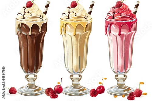 A View of 32-bit Milkshakes, in a vector cartoon style, isolated white background photo