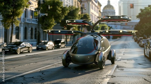 Cars and drones capable of moving without human drivers AI generated