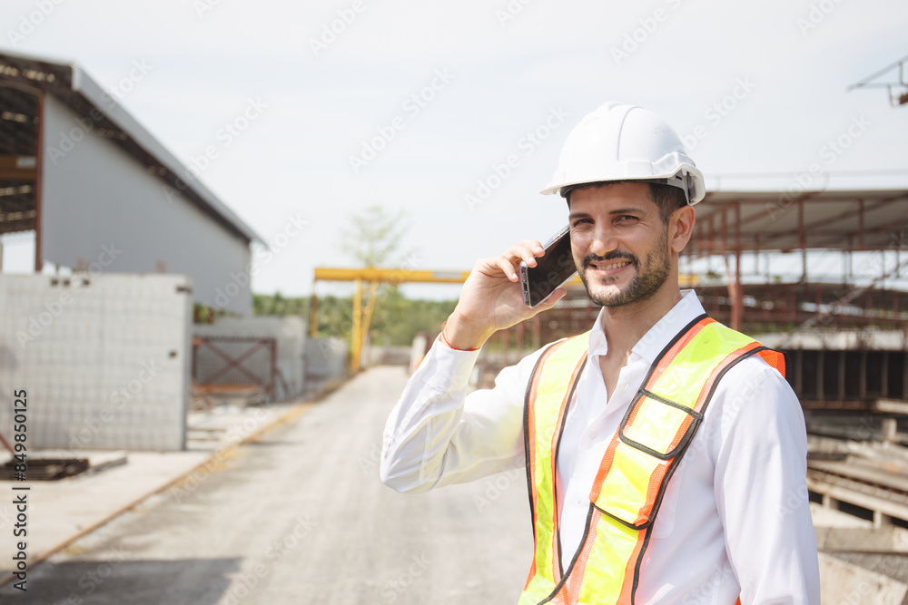 Hispanic male engineer working at construction site. Hispanic male engineer working at construction site.
