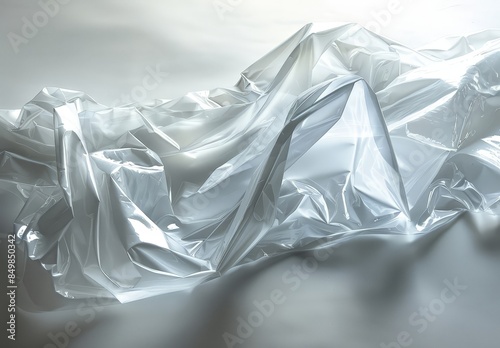 A white plastic bag with crinkled edges, scattered on a tabletop. photo