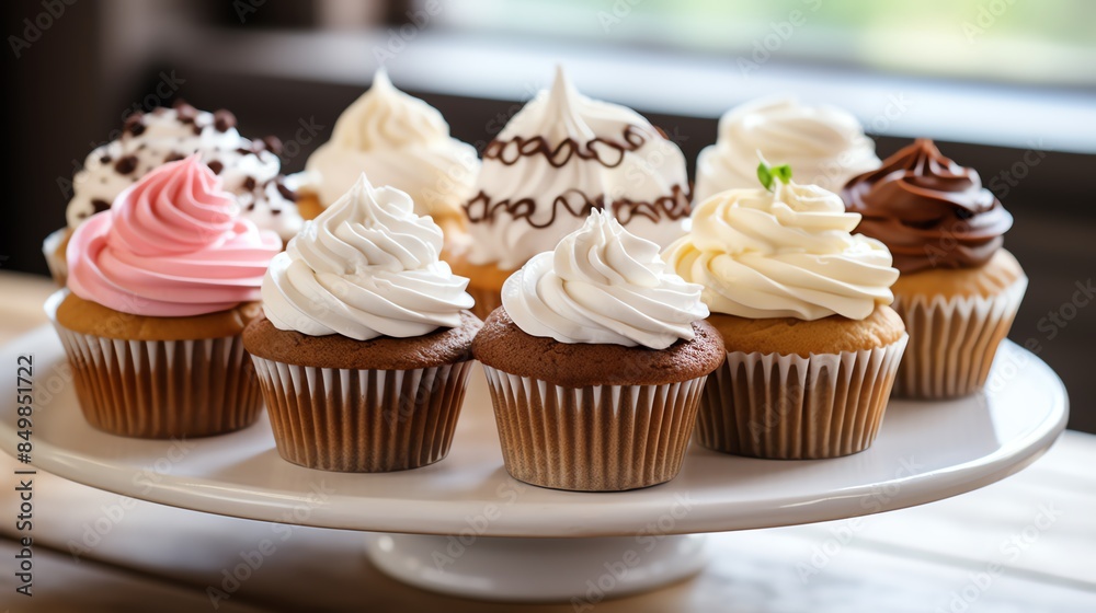 A platter of assorted cupcakes with frosting A platter of assorted cupcakes with frosting