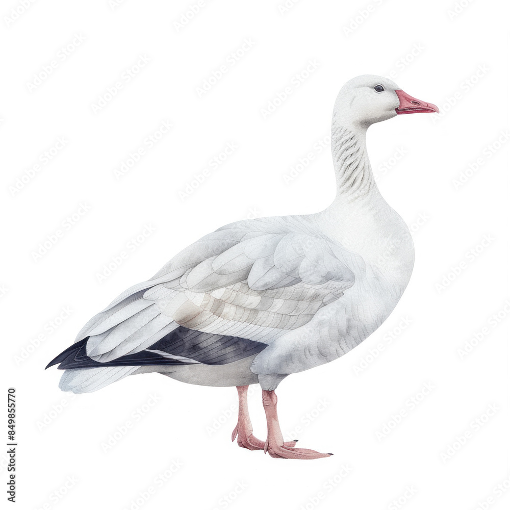 Serene portrait of a white domestic goose standing gracefully, perfect for themes of farm life and tranquility. Serene portrait of a white domestic goose standing gracefully, perfect for themes of farm life and tranquility.