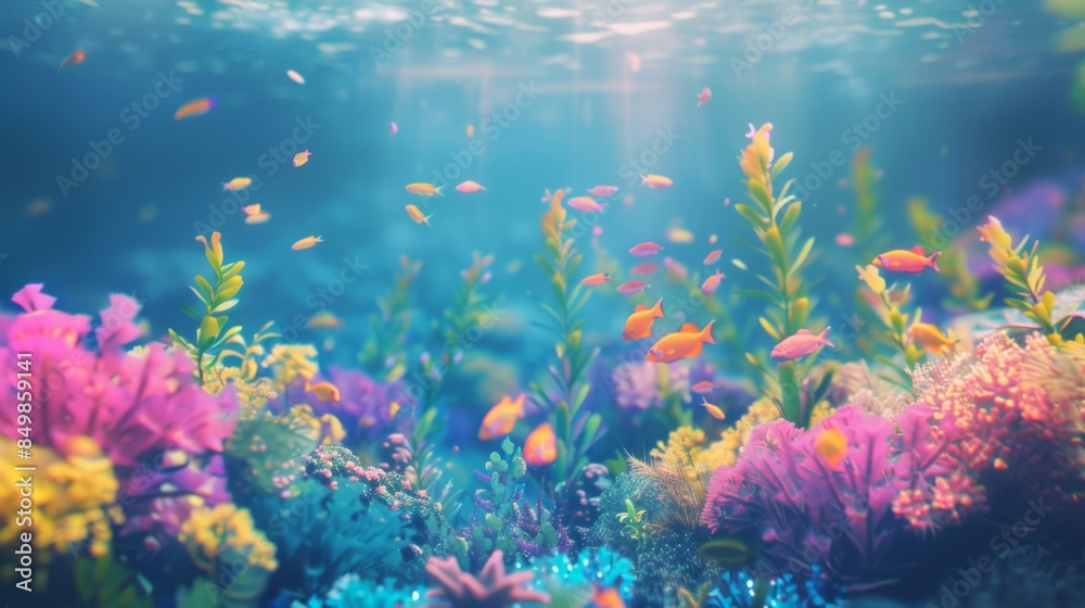 Obraz premium Underwater with colorful sea life fishes and plant at seabed background, summer, sea concept