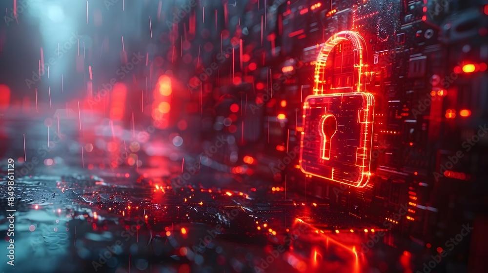 Cracked Digital Lock Surrounded by Neon Lights and Leaking Data,Symbolic Cybersecurity Breach Cracked Digital Lock Surrounded by Neon Lights and Leaking Data,Symbolic Cybersecurity Breach