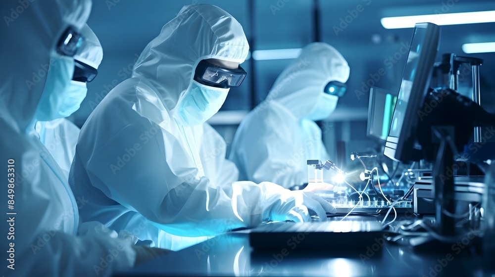 High-Tech Nanotechnology Lab with Scientists Conducting Advanced Digital Experiments High-Tech Nanotechnology Lab with Scientists Conducting Advanced Digital Experiments